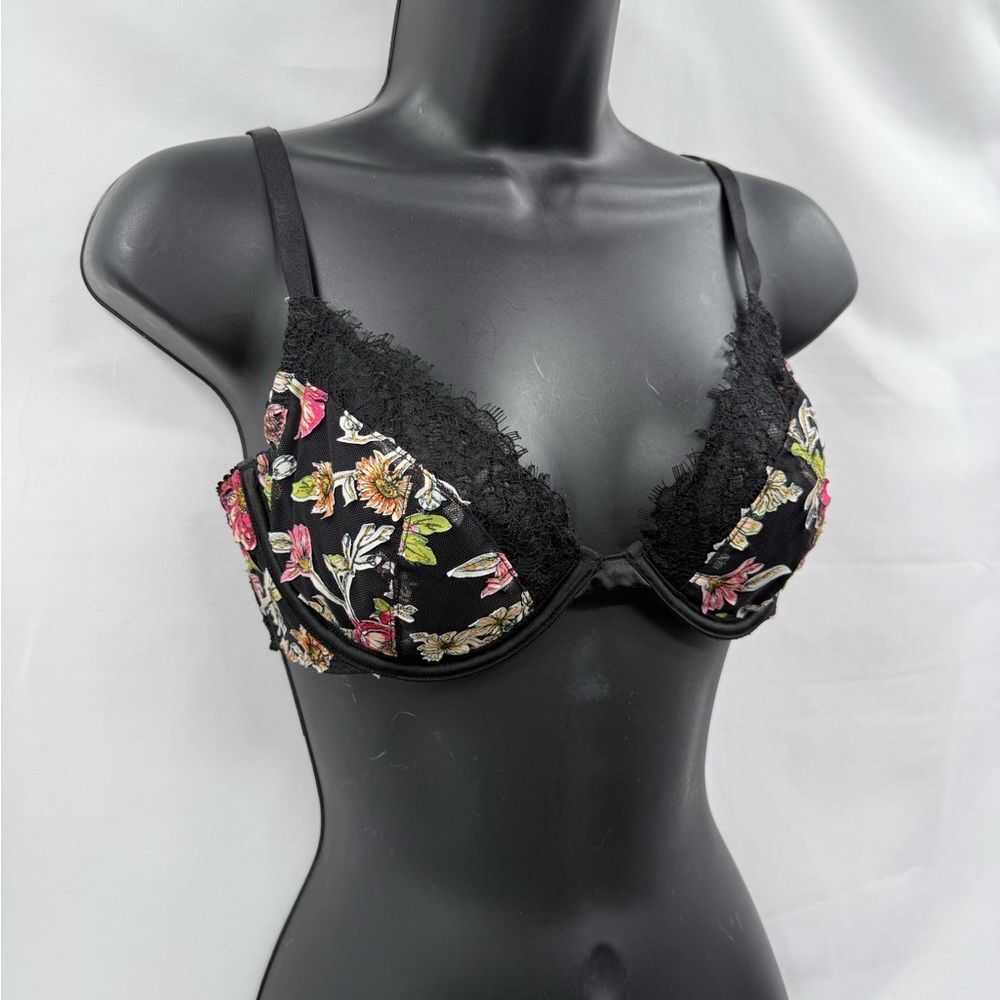 Victoria’s Secret Dream Angels Floral Lace Low Cut Demi Bra in Black Multi | 36C